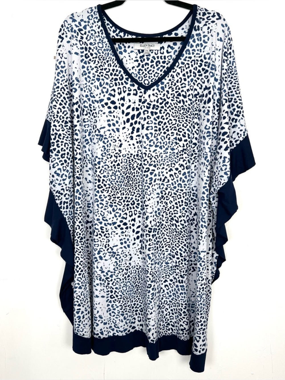 23. Ellen Tracy Lounge Mumu Dress Blue White Leopard Print Soft 2X